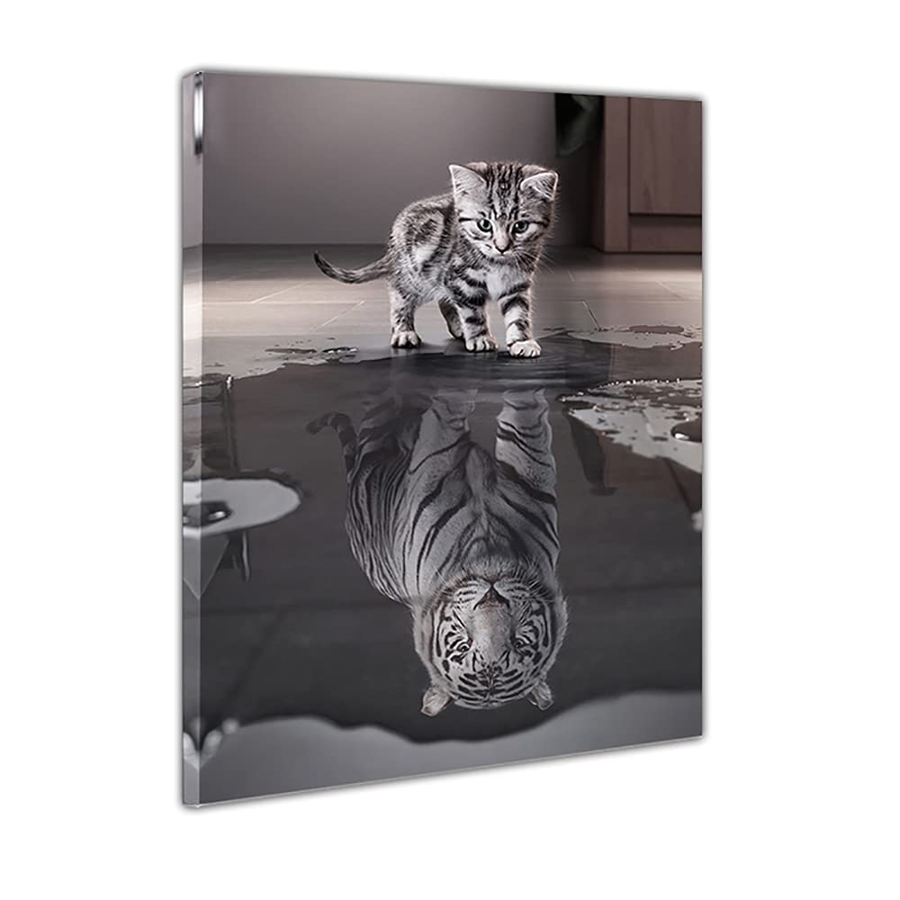 Pangoo Art Cat Wall Art, Mindset Is Everything Wall Art, Cute Canvas Wall Art With Frame, Cat Pictures Wall Decor For Office, Li