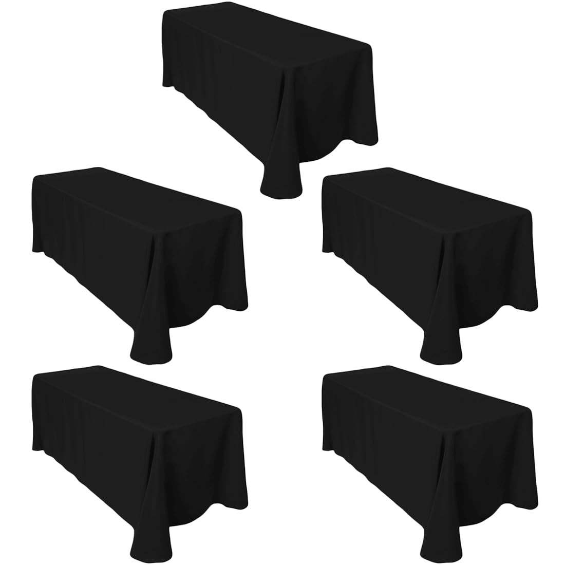 Ltc Linens 5-Pack Black Rectangular Tablecloths 90 In X 132 In With Rounded Corners - Ideal For 6 Ft Tables With Floor-Length Dr