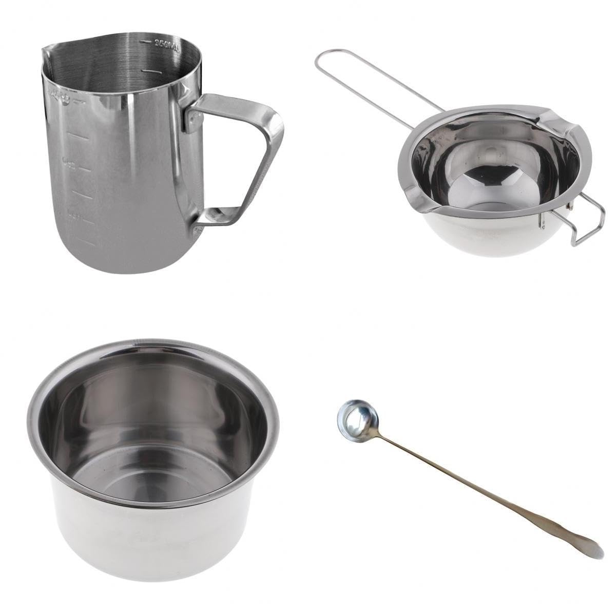 Myaddiction 4Pcs Stainless Steel Wax Melting Pot Double Boiler & Long Handle Spoon