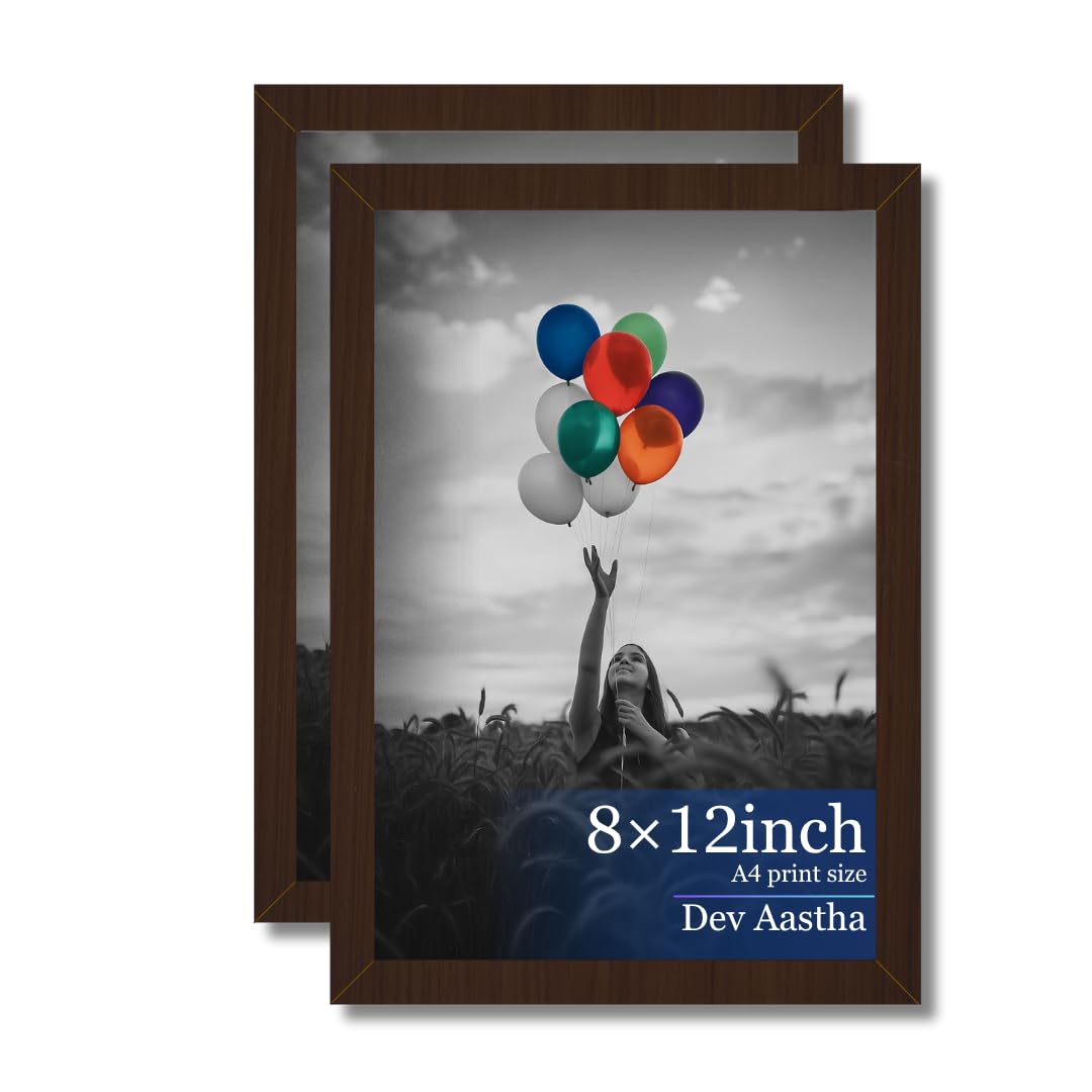 Dev Aastha Brown Wall Hanging Photo Frame Set | Pack Of 2 | A4 Size - 8X12 Inch Each | Elegant Rectangular Frames With Plexi Gla