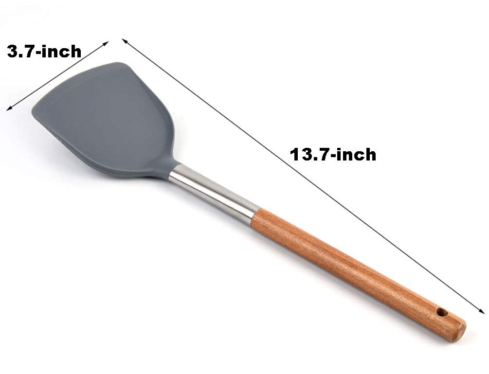 Goeielewe Silicone Shovel Non-Stick Pan Spatula Cooking Shovel With Long Wood Handle, Heat-Resistant Turner Kitchen Utensils - 1