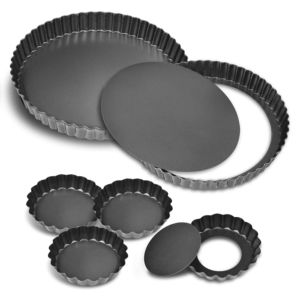 Toraso 9 Inch And 4 Inch Tart Pan With Removable Bottom, 2 Pcs 9 Inch Quiche Pan And 4 Pcs 4 Inch Pie Pan, Non-Stick Baking Pan
