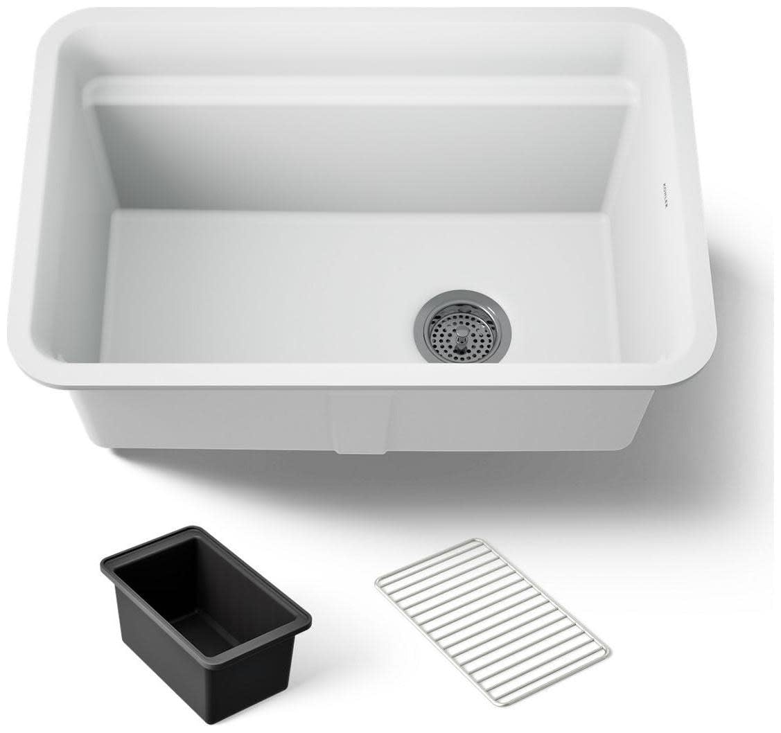 Kohler 27787-CM6 Cairn 27-1/2 undermount single-bowl utility sink, Matte White