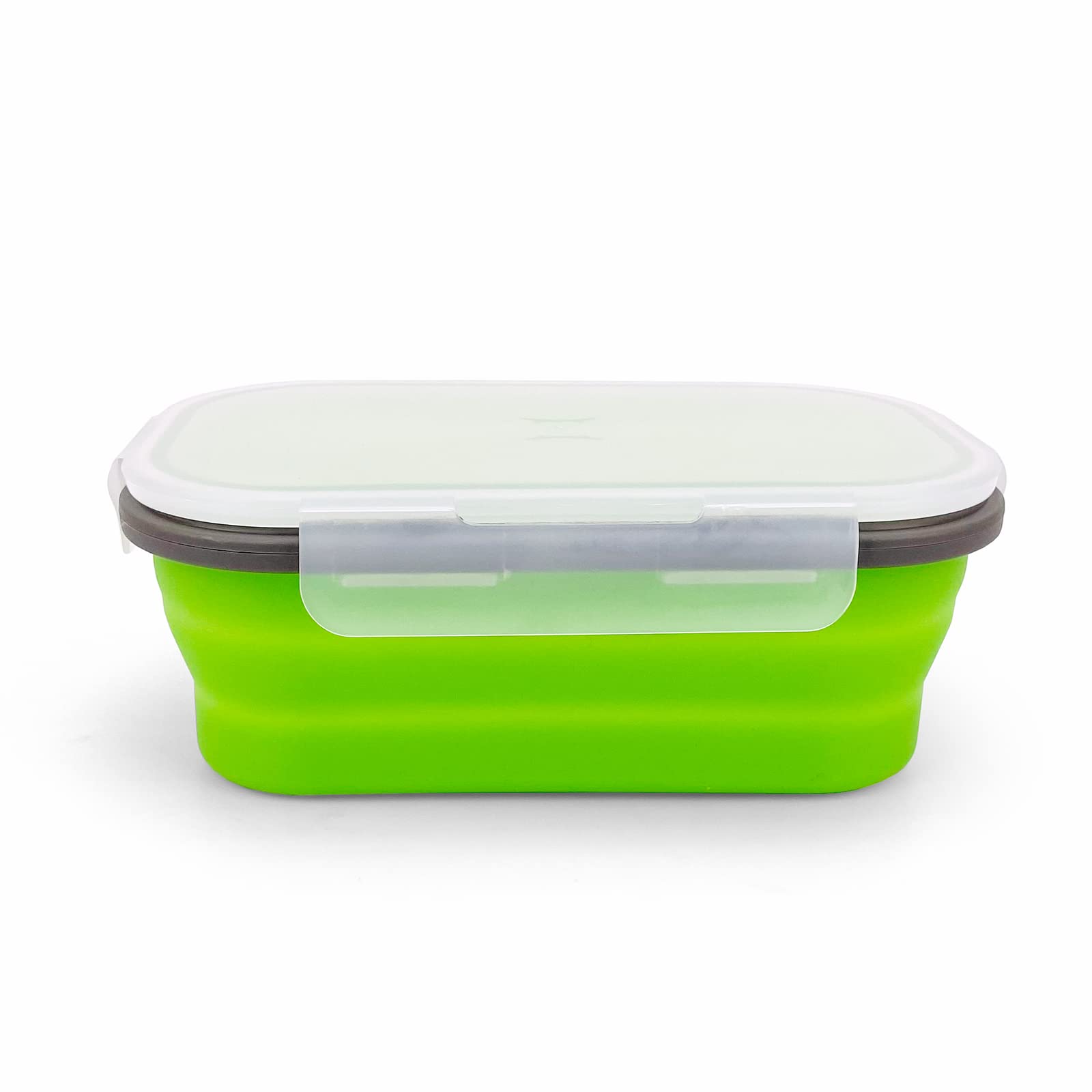 Green Food Grade Silicone Lunch Container Bento Box, Collapsible Food Storage Containers With Airtight Lids And 2In1 Fork, Reusa