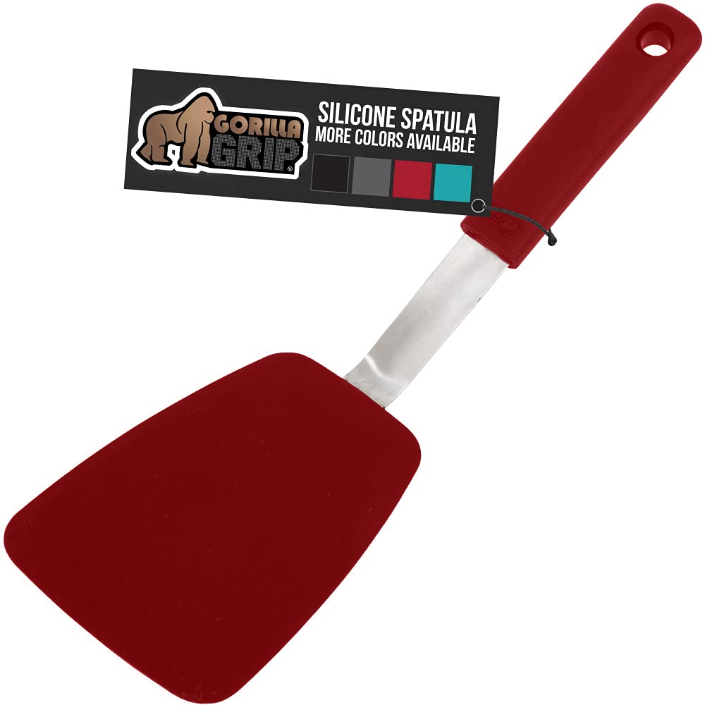 Gorilla Grip Nonstick Heat Resistant BPAFree Silicone Spatula, Non Scratch Flexible Head for Pans, Slip Resistant Soft Rubber H