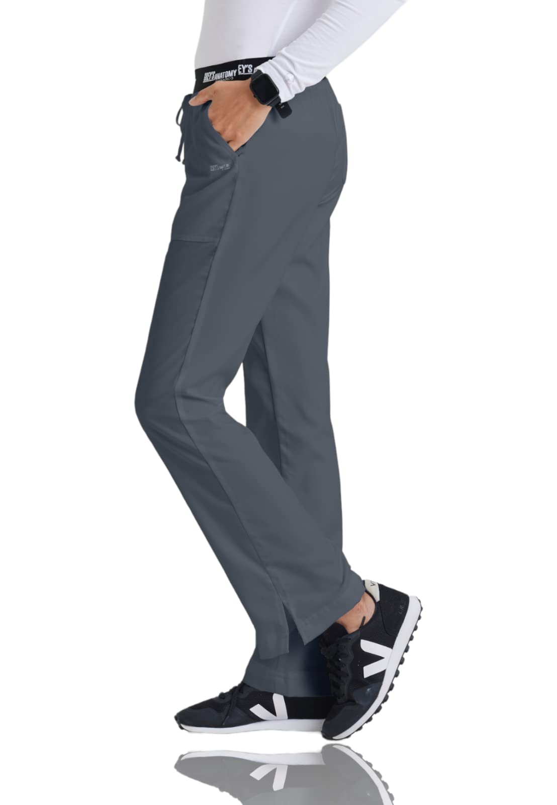 Greys Anatomy 4275 3 Pkt Logo Waist Pant With Drawstring (Granite, X-Small Tall)