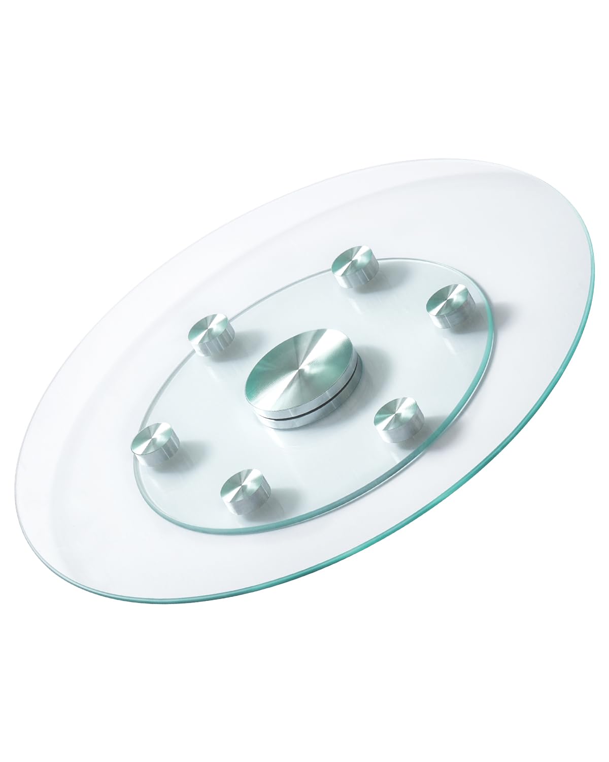 VEVOR 24 in Glass Lazy Susan Turntable, Tempered Glass Dining Table Centerpiece with 6 Rotating Wheels, 360 Smooth and Silent Sp
