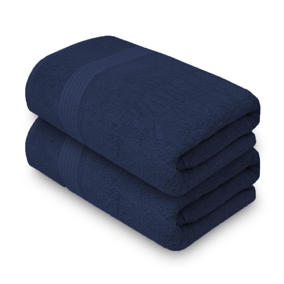 Textila 100% Cotton Bath Sheet Towels - Jumbo Size 35X70 Inches, Ultra Soft And Absorbent, (2 Pack - Navy Blue) Luxury Oversized