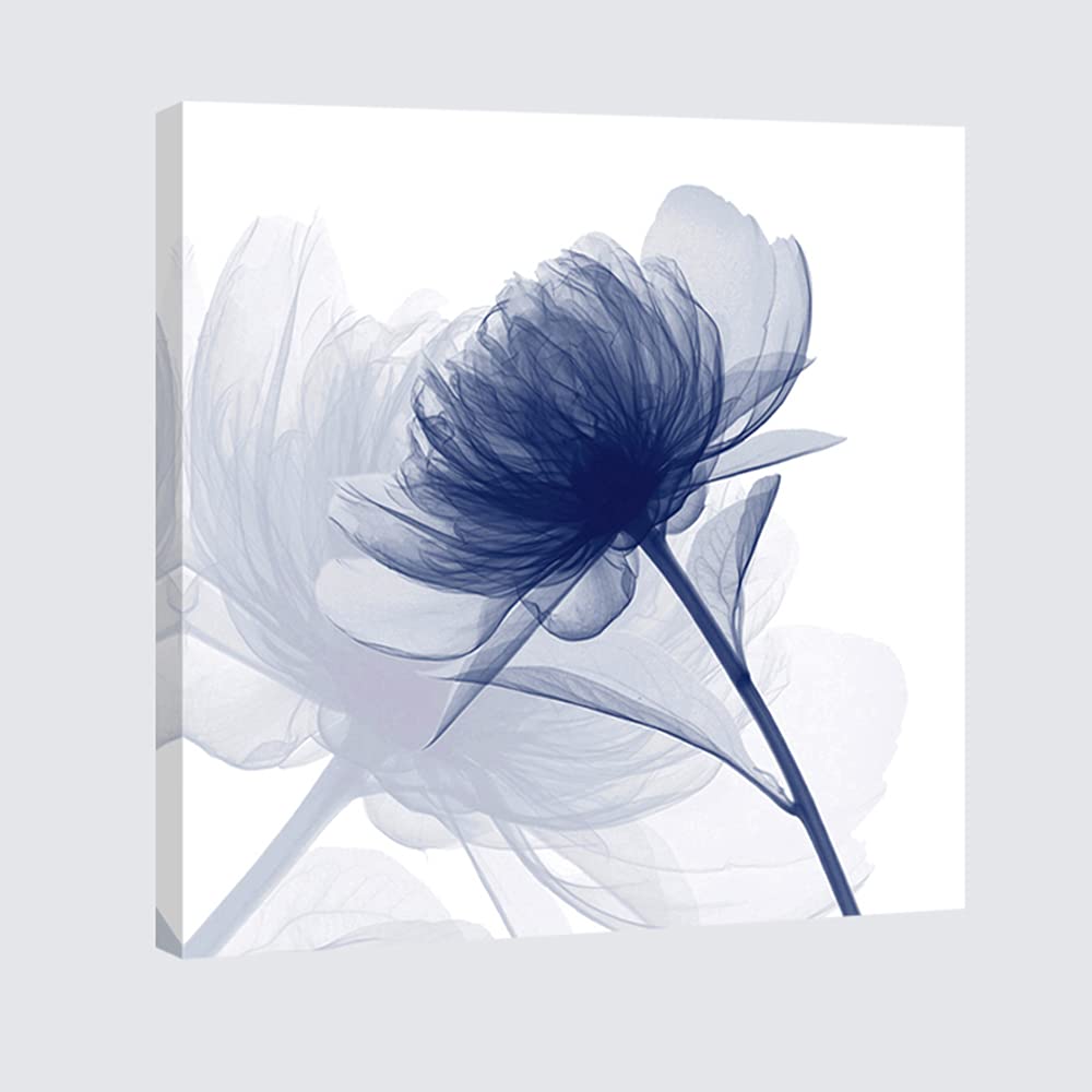 Wieco Art Blue Flickering Flower Modern Abstract Canvas Wall Art Gallery Large Wrapped Perfect Floral Pictures Paintings On Canv