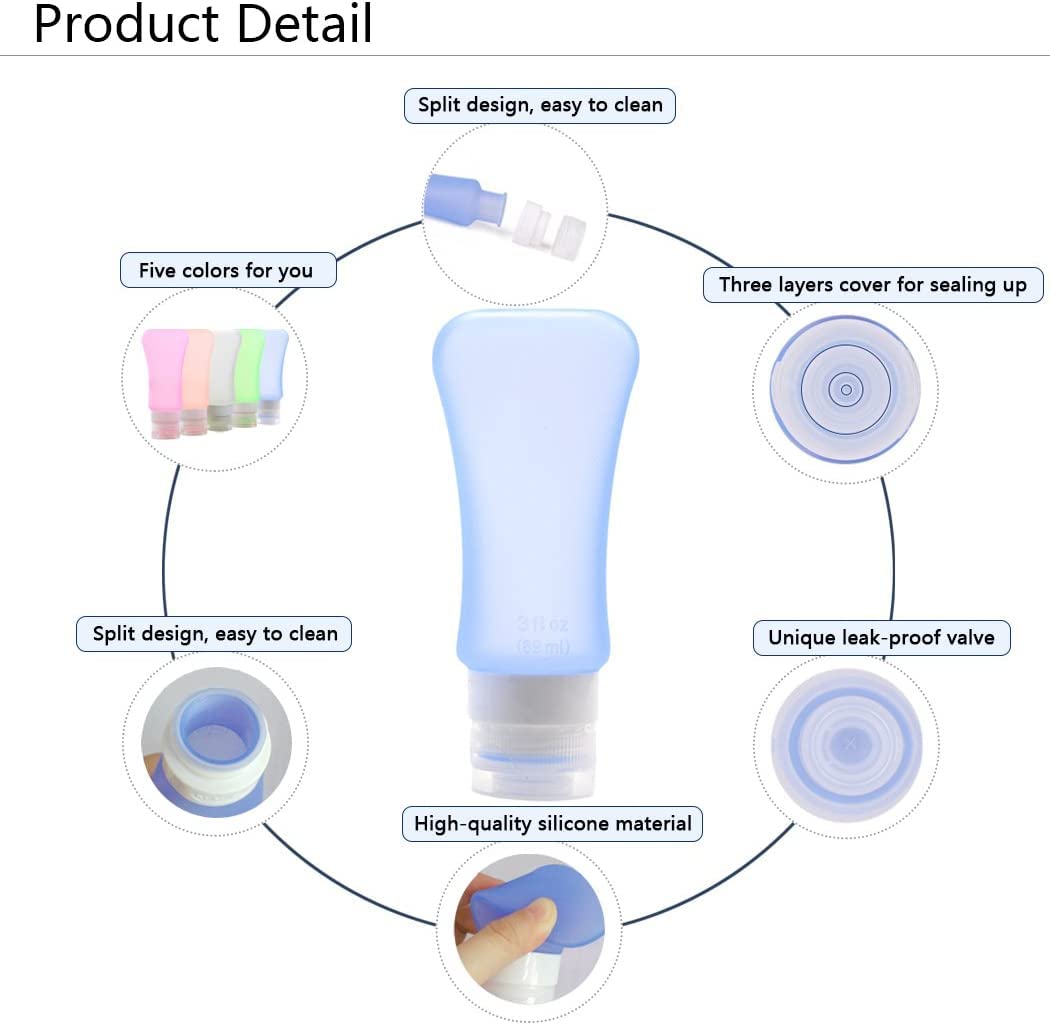 Aoutacc 5 Pack Tsa Approved Travel Bottles Sets, 3 Ounce Leakproof Silicone Travel Containers Liquid Portable Leakproof Travel S