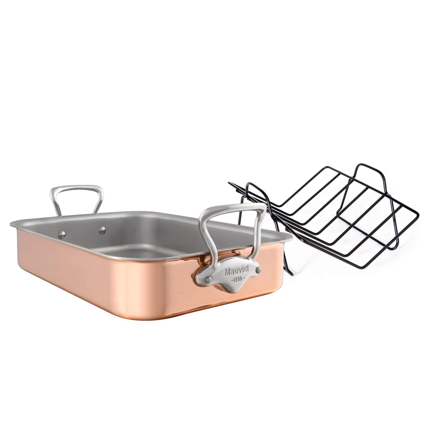 Mauviel M'Heritage 150 S 1.5Mm Polished Copper & Stainless Steel Roasting Pan With Rack, And Cast Stainless Steel Handles, 15.7