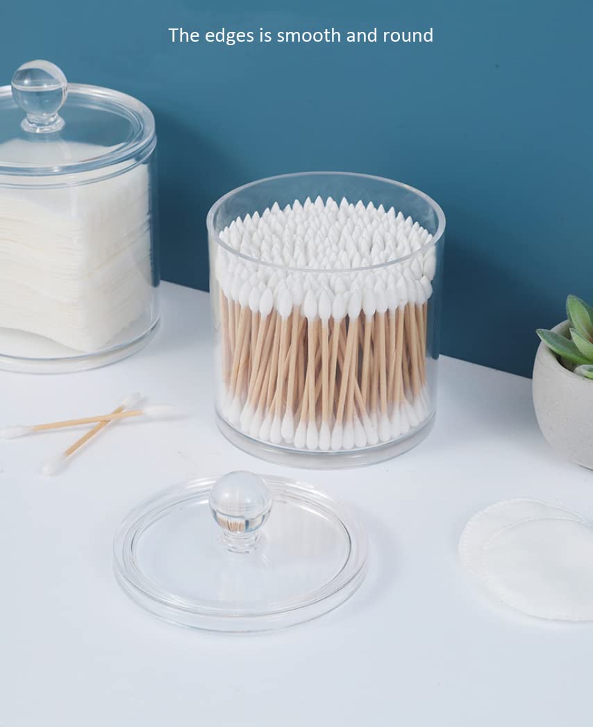 2Pcs Transparent Acrylic Qtip Holder Cotton Swab Organizer Bathroom Canister Storage Organization Makeup Organizer With Lid For
