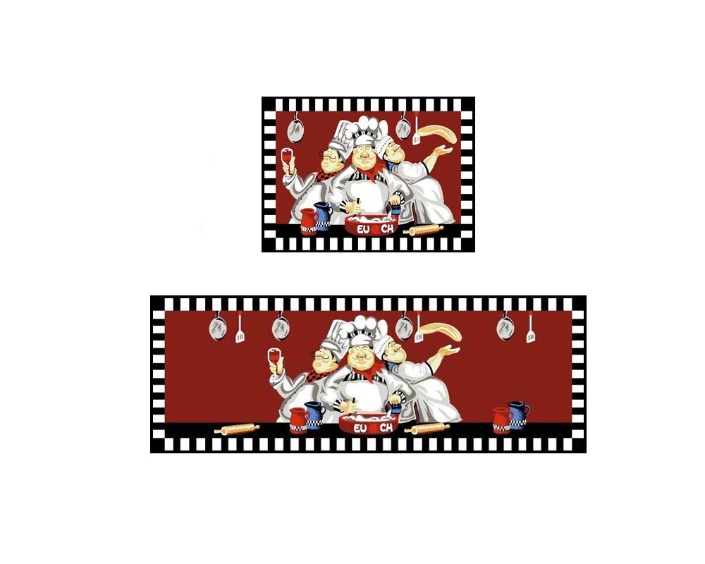 Euch 2 Piece Kitchen Mat Rubber Backing Carpet Doormat Runner Bathroom Rug Set,17''X47''+17''X23'' (Big Three Chef)