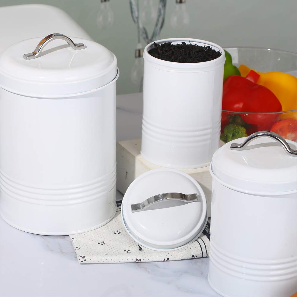 Nesting Canisters Sets For The Kitchen, Set Of 4 Airtight White Farmhouse Canister Jars With Removable Chalkboard Labels And Mar