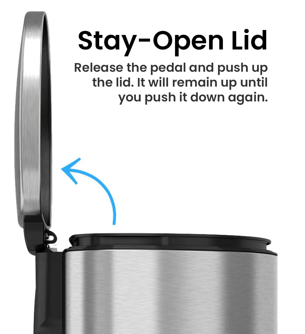 Itouchless Softstep 13.2 Gallon Step Trash Can With Odor Filter, Stainless Steel 50 Liter Space-Saving Pedal Garbage Recycle Bin