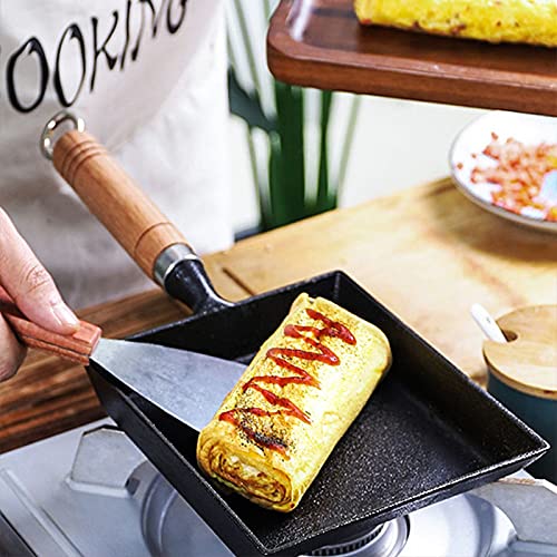 Li-Gelisi Tamagoyaki Japanese Omelette Pan/Egg Pan,Rectangle Frying Pan Mini Frying Pan Iron Omelette Pan Tamagoyaki-Ki Wooden H