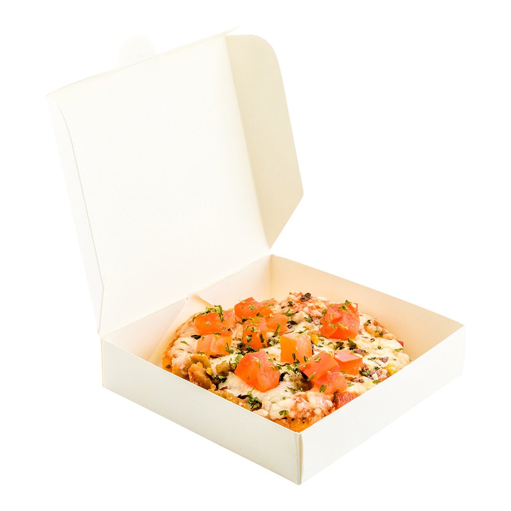 Restaurantware 3.5 x 3.5 x 0.8 Inch Pizza Boxes  100 Disposable Small Pizza Boxes - Durable  Locks In Pizzas  Cookies  Or Party Favors  White Paper Tiny Pizza Boxes  For Take Out  Or Catering