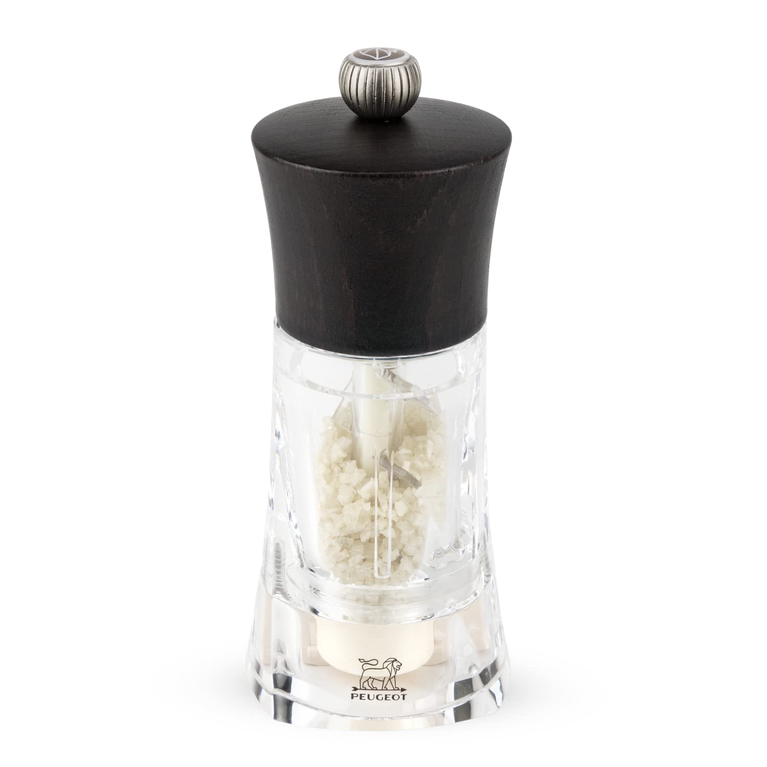 Oleron Manual Wet Salt Mill - Patented Transparent Grinder for Sea Salt - Acrylic and Beechwood, Chocolate, 5.5 Inches