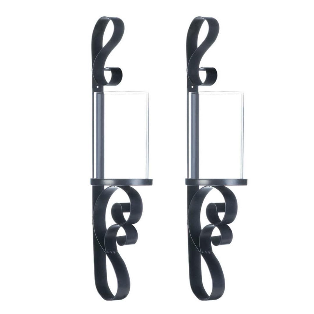 Zings & Thingz 57073464 Hurricane Lantern Sconce Duo, No Size, Black