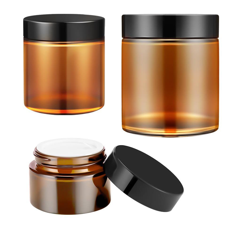 Amber Glass Jar With Lids, Tecohouse 4 Oz, 2 Oz And 1 Oz Glass Jars With Lids & Stickers, Reusable Travel Containers For Creams,