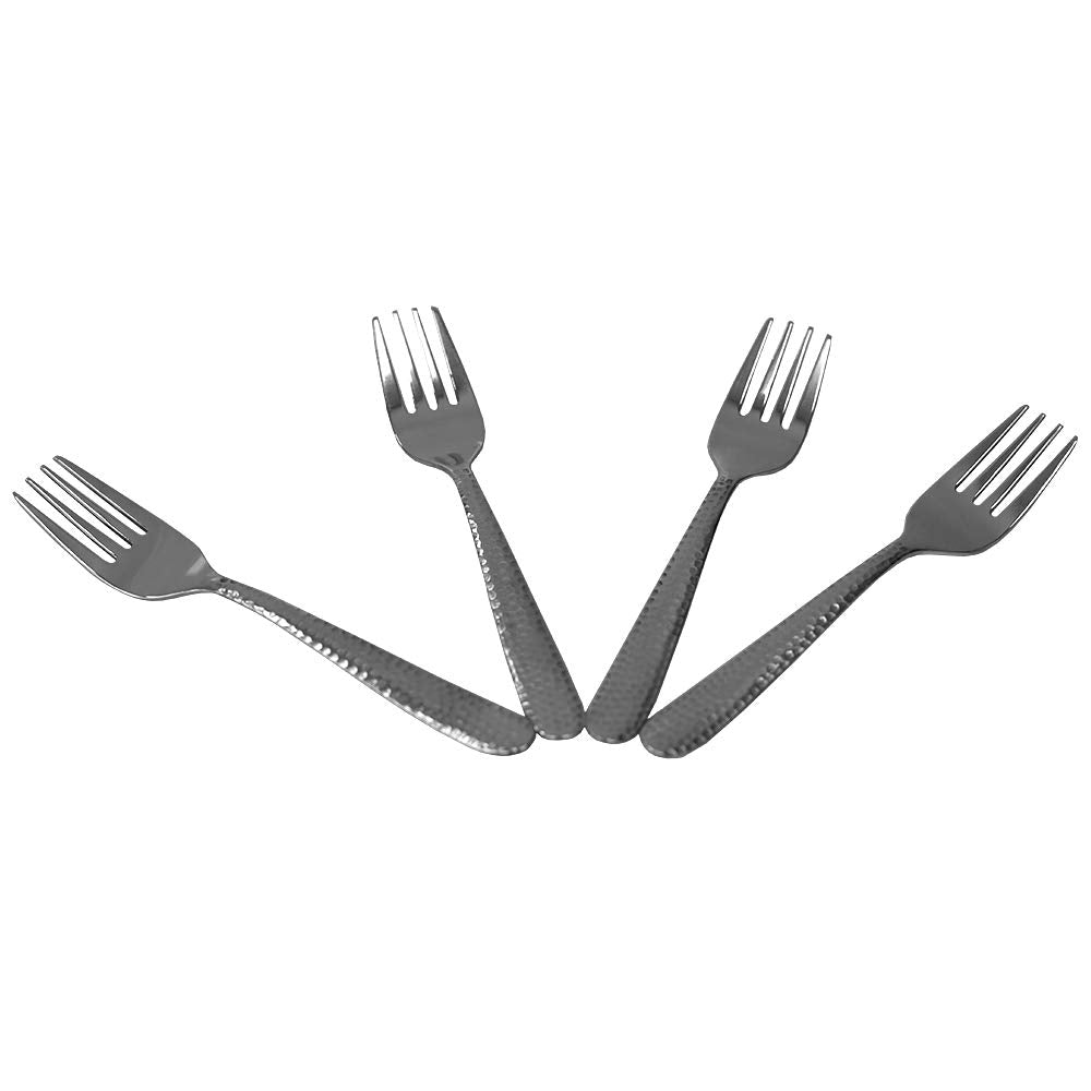 Home Basics 4 Pieces Of Hammered Stainless Steel Flatware/Silverware For Dinner, Dessert, Salad, Appetizer - Home, Kitchen, Rest