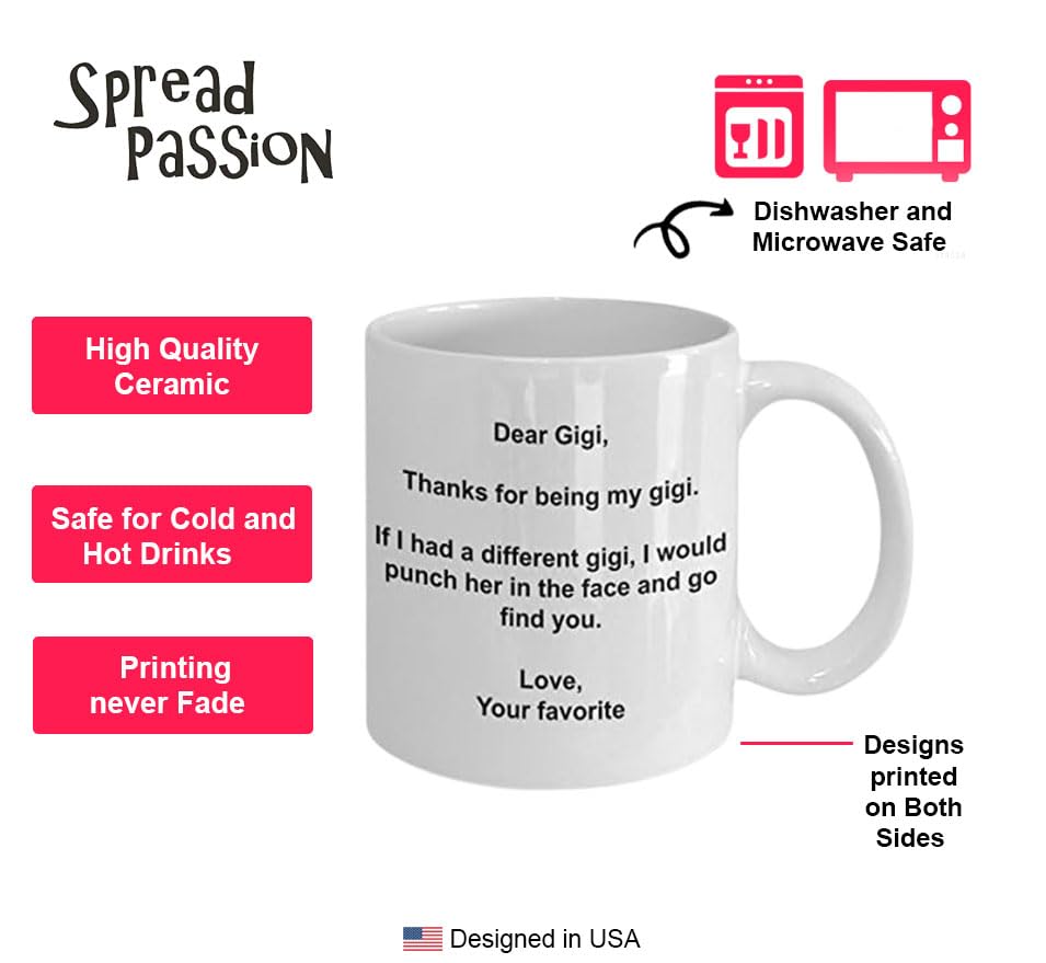 SpreadPassion - Dear Gigi Coffee Mug - Ceramic Hot Cocoa Coffee Mug - Best Gift Idea on Christmas, Anniversary, and Birthday - N