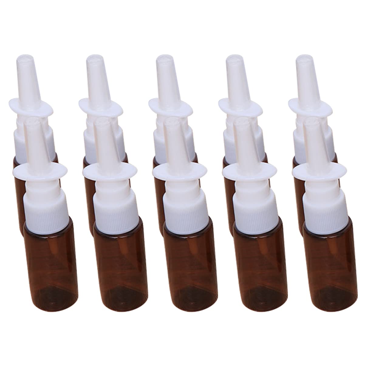 Healifty 15Ml Empty Nasal Spray Bottle, Refillable Fine Mist Empty Spray Bottles Amber Glass Sprayers 10Pcs (Brown Pet+ 18R Dire