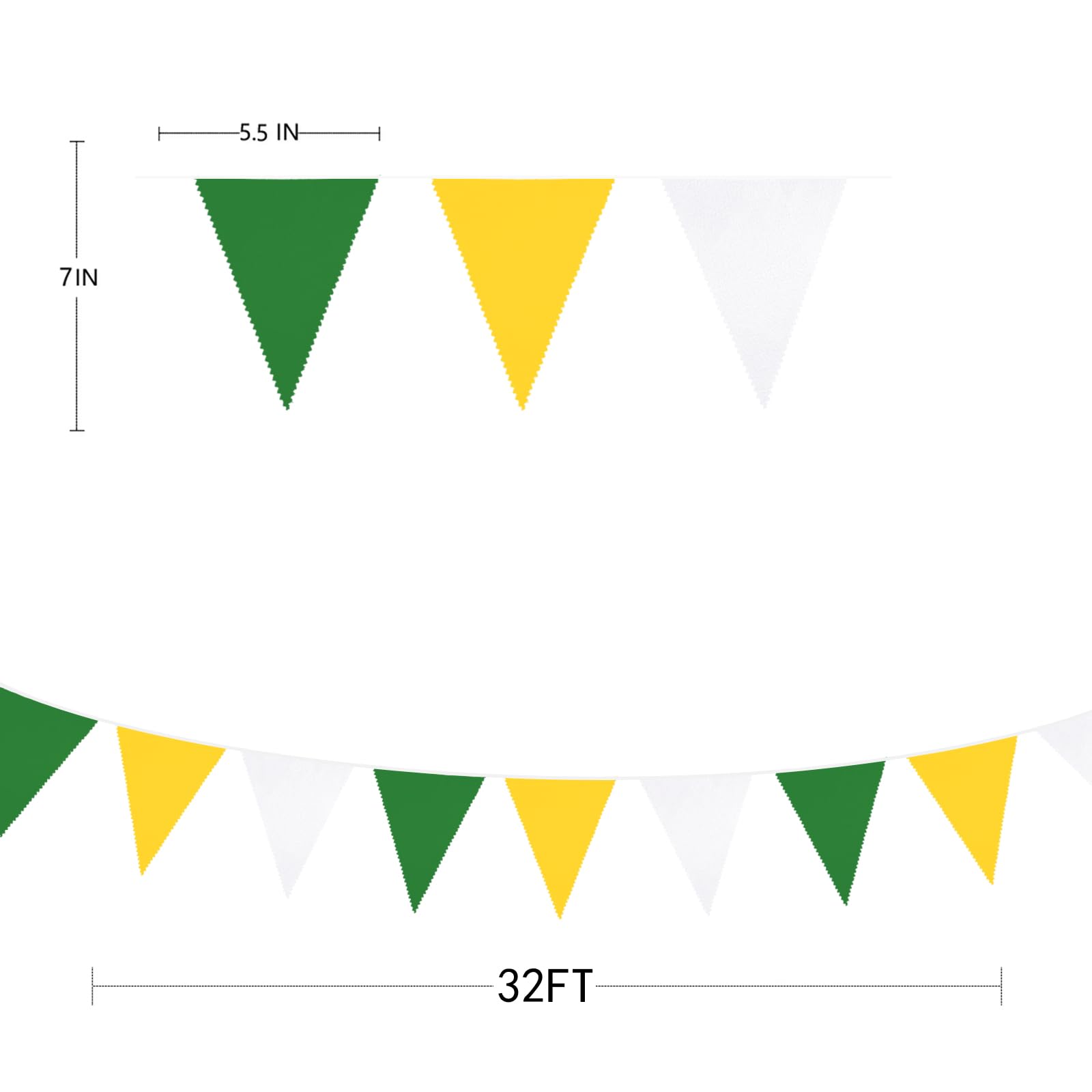 32Ft Yellow Green White Pennant Banner Fabric Triangle Flag Bunting Garland For Spring Summer Party Decorations Birthday Wedding