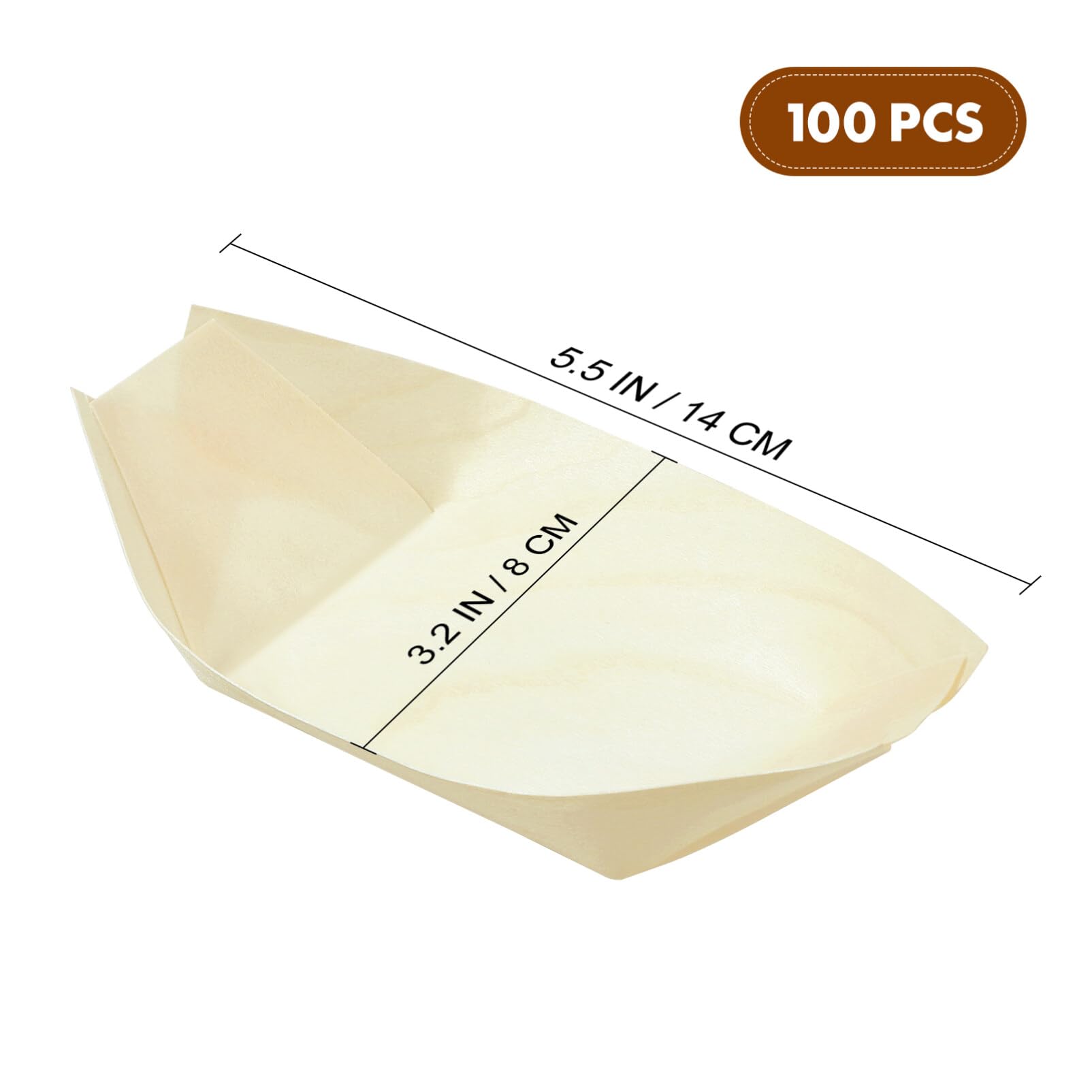 Hemoton 100pcs Disposable Bamboo Sushi Boats, Biodegradable Wooden Boat Serving Tray, 5.5x3.14x1.57 inches, 100 Pieces, for Sush