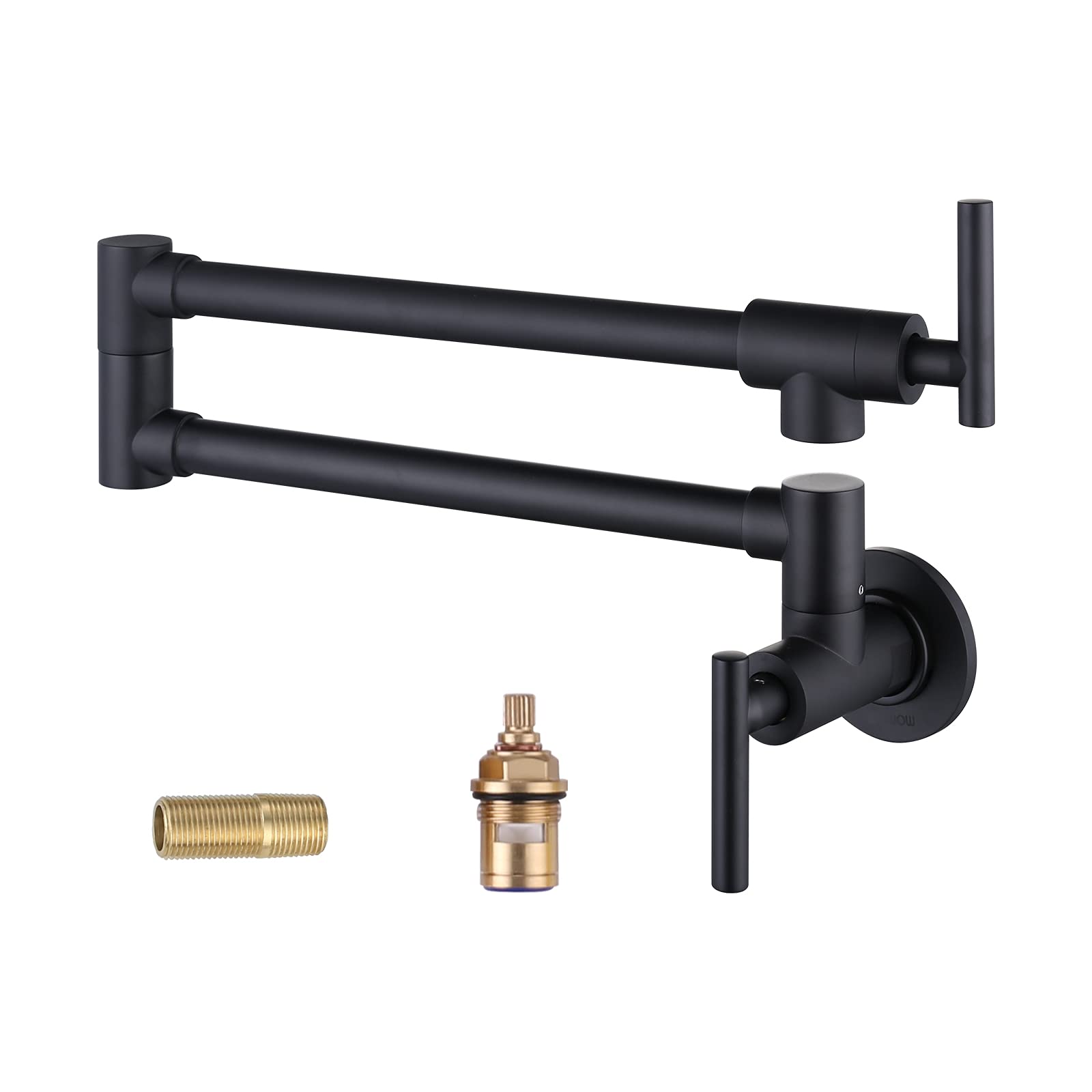 WOWOW Pot Filler Faucet Matte Black Commercial Wall Mount Stove Faucet  Brass Pot Filler Folding Faucet Over Stove  Kitchen Pot Faucet with Double Joint Swing Arms