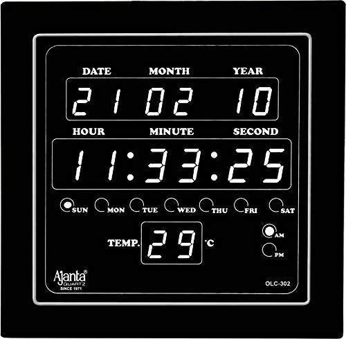 Ajanta Quartz Olc - 302 Plastic Abstract Digital Led Square Wall Clock (White, 25.4 Cm X 25.4 Cm X 3.5 Cm)