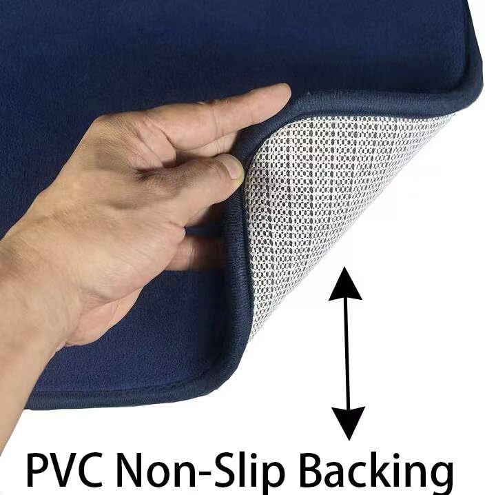 Madeals Memory Foam Toilet Mat And Velvet Toilet Lid Cover Set With Toilet Tank Cover Velvet 3 Piece Toilet Set Navy Blue