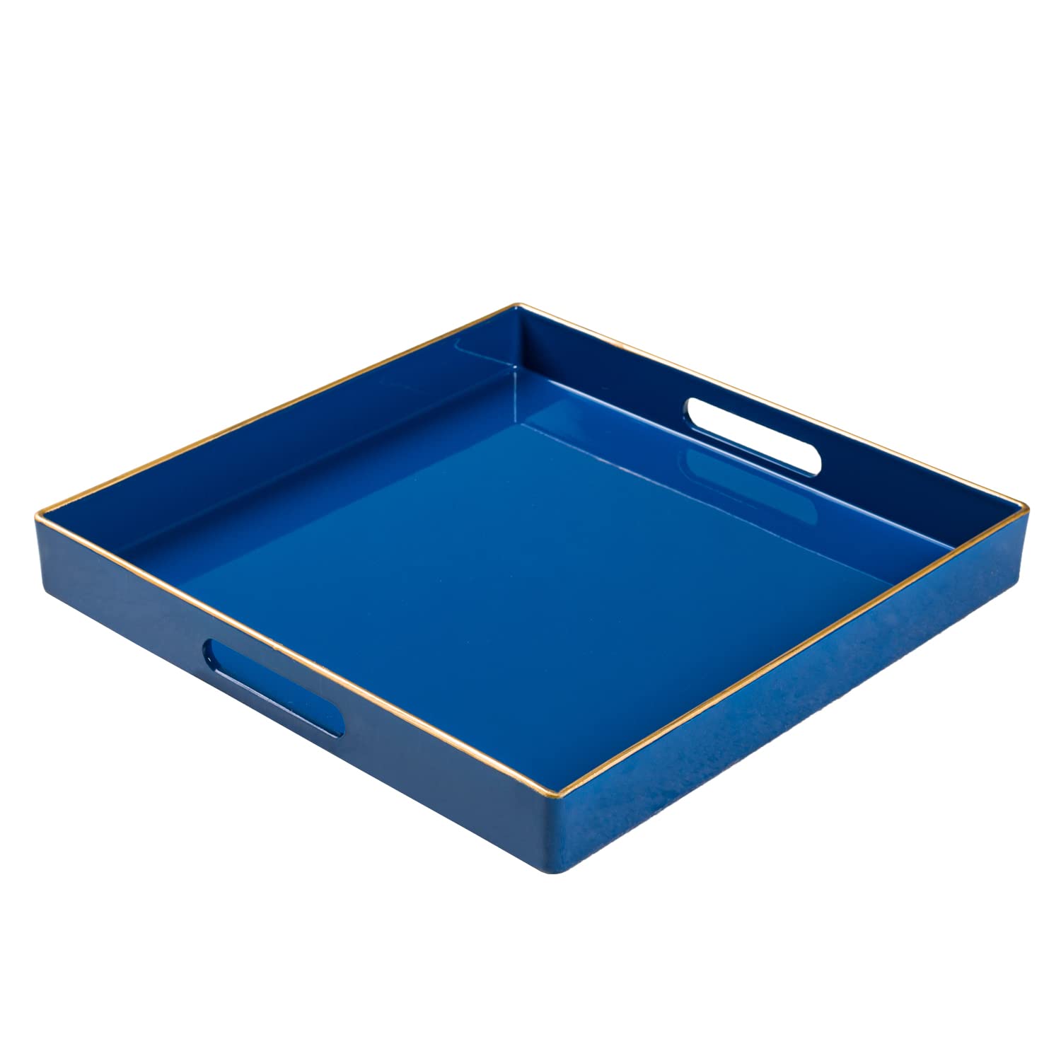 MAONAME Decorative Tray, Royal Blue Serving Tray with Handles, Coffee Table Tray, Square Plastic Tray for Ottoman, Bathroom, Kit