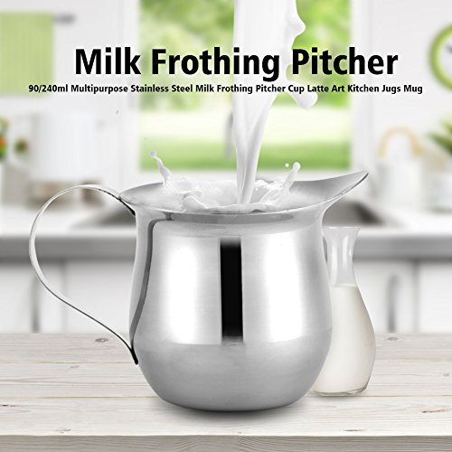 Milk Frothing Pitcher Cup 240Ml, Mirror Finish Stainless Steel Kitchen Cup, Wide Mouth With Pouring Spout