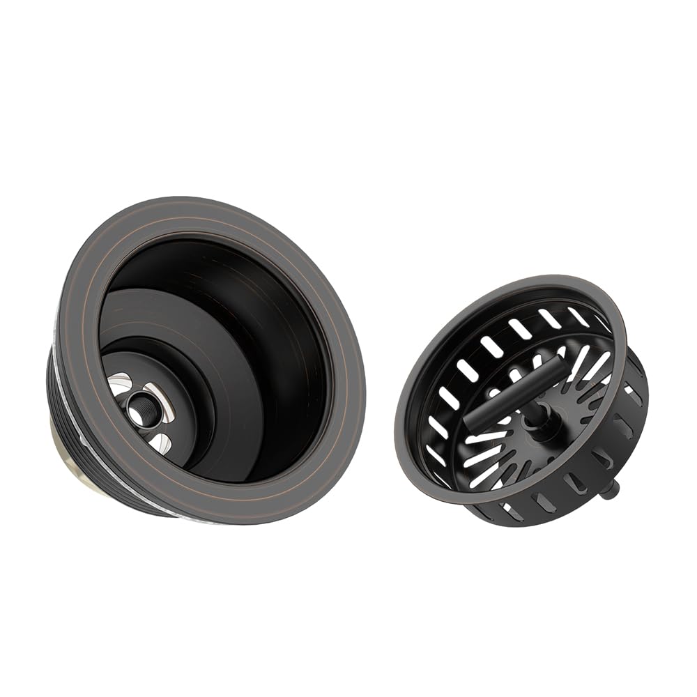 KONE 3-1/2 Inch Bronze Kitchen Sink Drain Oil Rubbed Bronze Stainless Steel Sink Drain Assembly Kit with Strainer Basket/Drain Stopper  Durable ORB Replacement for Standard Commercial Sink Drains