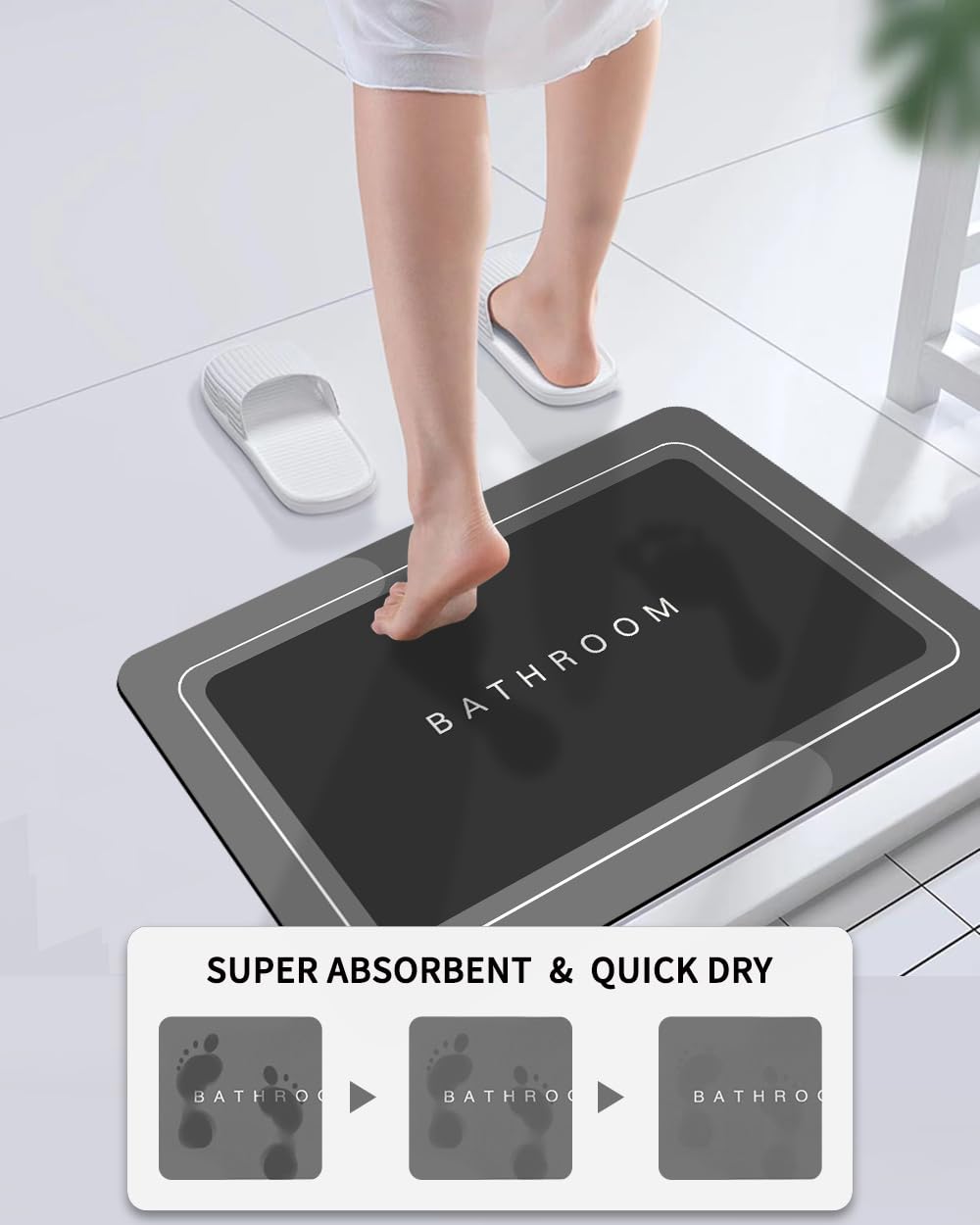 Deparnit Rubber Non-Slip Quick Dry Bathroom Rugs Super Absorbent Thin Bath Mat Fit Under Door, Fashion Washable Rectangle Bathro