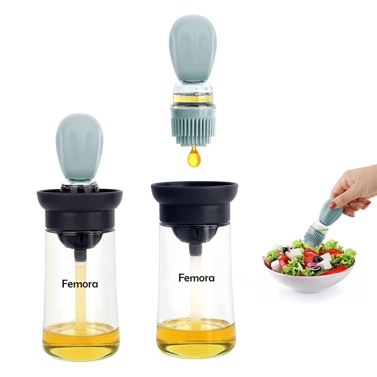 Femora Borosilicate Glass Silicone Detachable Pour & Brush Ghee Jar, Oil Jar, Oil Bottle, 200 Ml, Pack Of 1  Grey