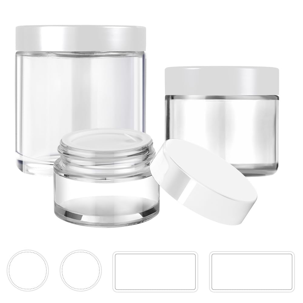 Tecohouse Glass Jar With Lids, 1 Oz, 2 Oz And 4 Oz Glass Jars With Lids & Stickers, Reusable Travel Containers For Creams, Lotio