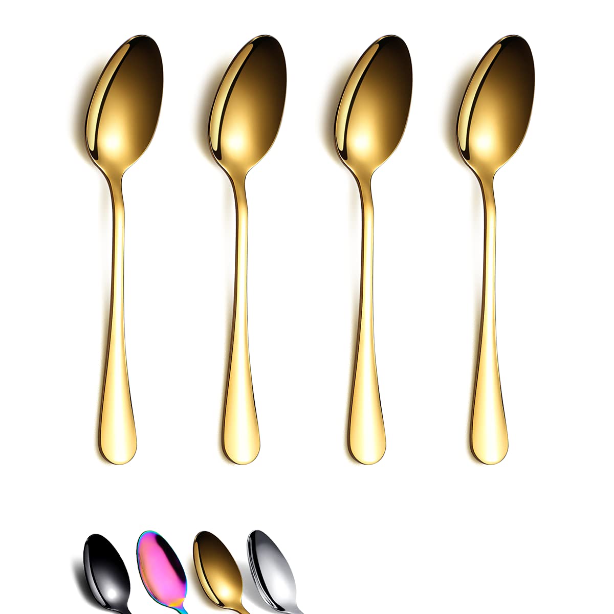 Gold Teaspoons 6.5'' Set Of 4, Berglander Stainless Steel Titanium Plating Shiny Golden Tea Spoons Silverware, Tea Spoon Small D