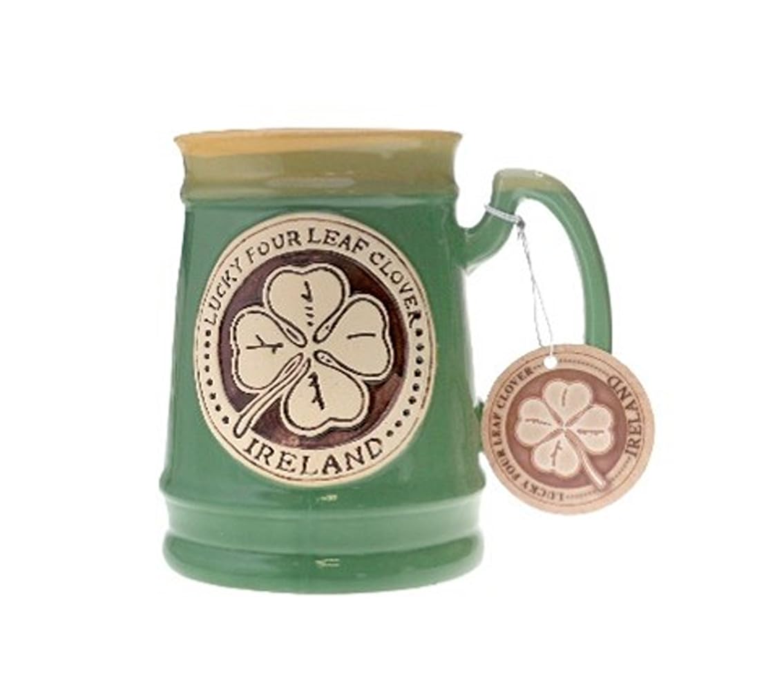 GaelSong Four Leaf Clover Pottery Mug for Tea or Coffee St Patricks Day Gift Irish Lucky Sign Thematic Kitchen Decoration Home D