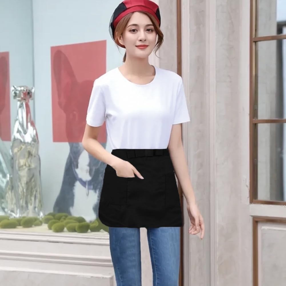 Waist Apron, Water Resistant Waiter Server Half Aprons With 2 Pockets Long Waist Strap Gift For Kitchen Cooking Restaurant Bistr
