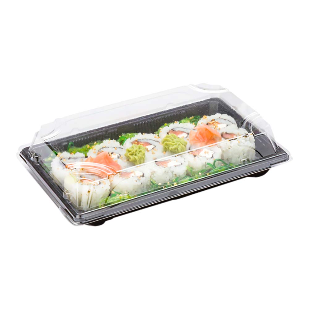 Restaurantware Roku 8.75 X 5.5 Inch Sushi Trays, 100 Disposable Sushi Containers With Lids - Large, Rectangle, Black Plastic To
