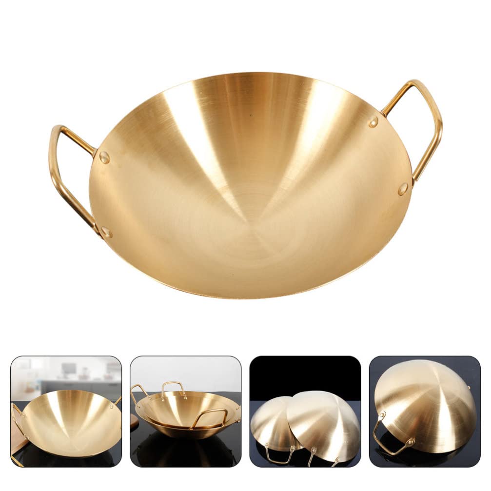 Hemoton Korean Food Ramen Noodle Pot With Handle Frying Pan Stainless Steel Ramyun Cooker For Cooking Soup Pasta Stew Gold