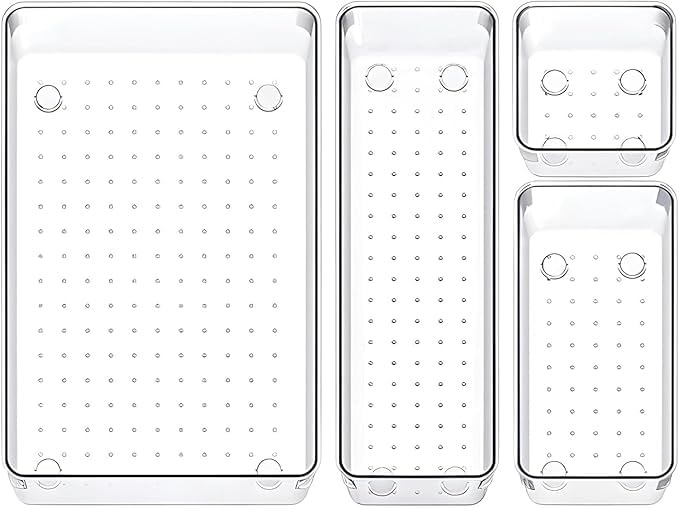 Lijie Clear Plastic Drawer Organizer Trays, Storage Bins For Bathroom Vanity, Kitchen, Office, Set Of 4
