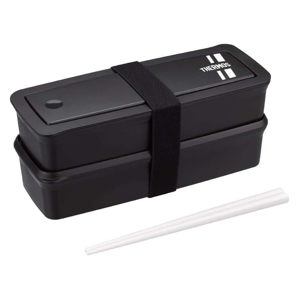 Thermos DJS981W BKSL Lunch Box, 2Tier Fresh Lunch Box with Chopsticks, 34.6 fl oz (980 ml), Black Silver