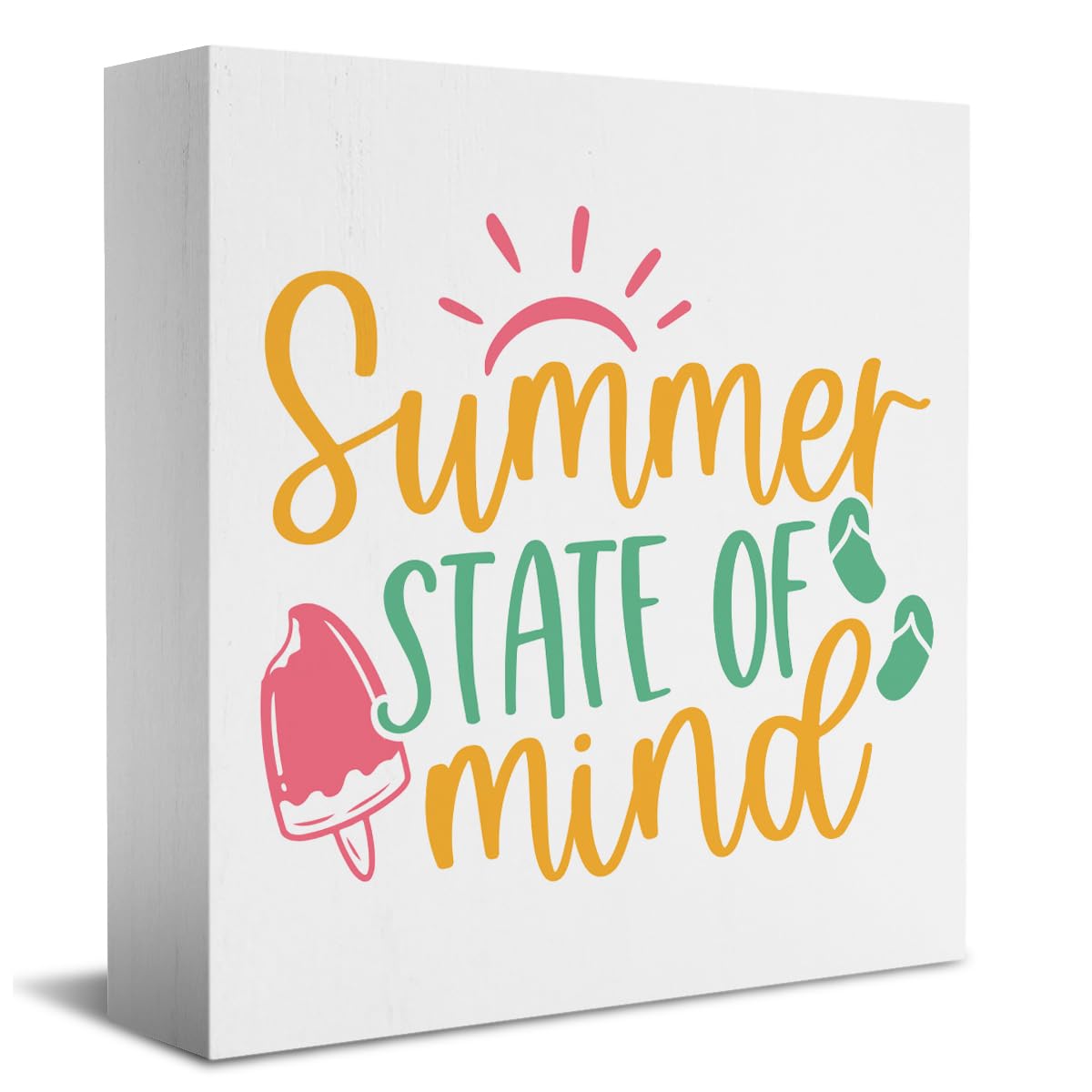 Summer Room Decor, Beachy Decor for Home Office Farmhouse Wooden Box Sign Plaque for Bathroom Bedroom Living Room Cubicle Deskto