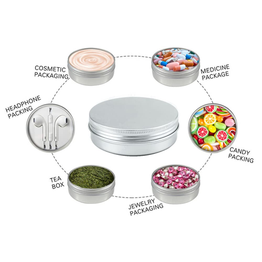2Oz Aluminum Empty Storage Screw-Top Tin Jars With Lids, 75Pcs Round Candle Cans, Refillable Cosmetic Containers For Lip Balm, S