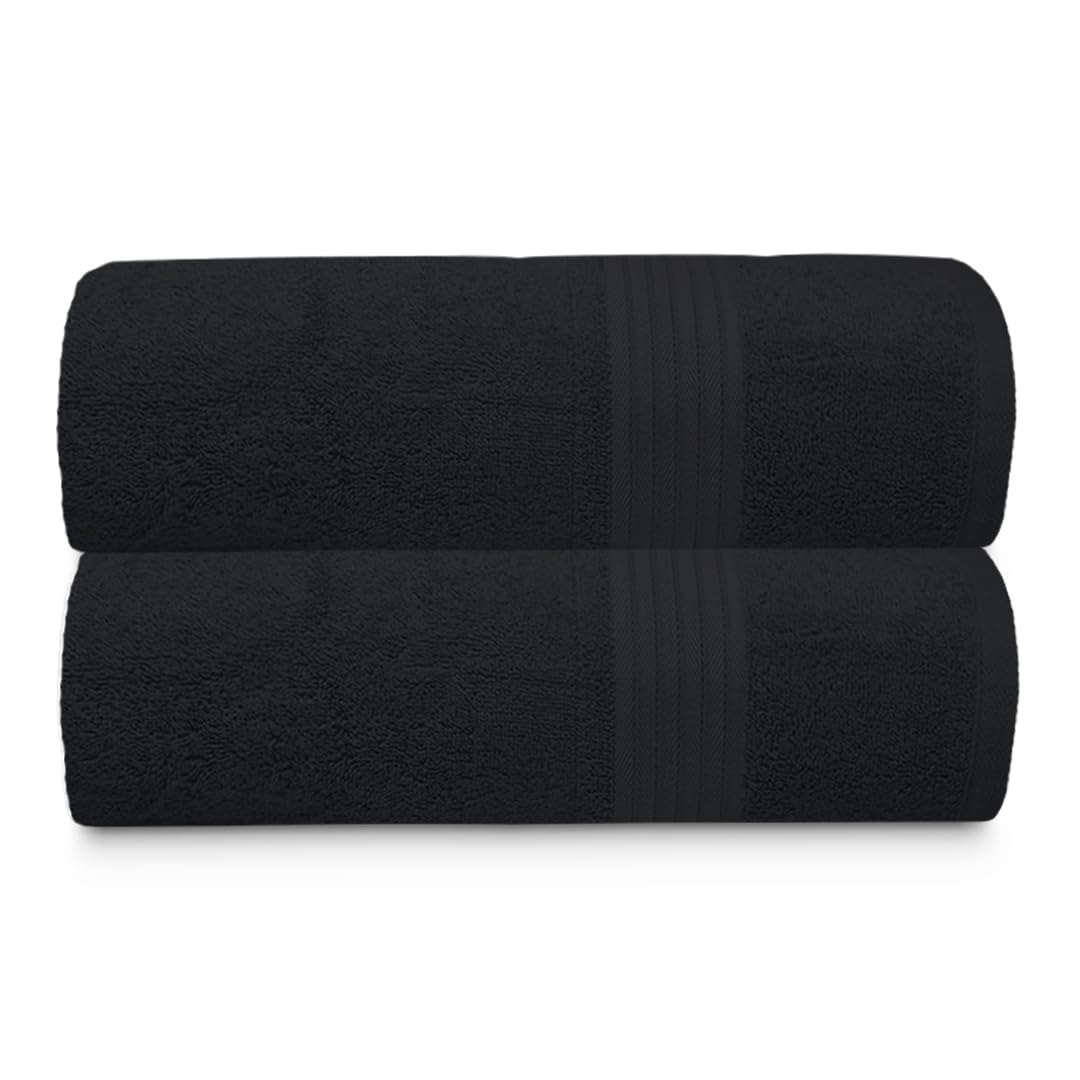 Textila 100% Cotton Bath Sheet Towels - Jumbo Size 35X70 Inches, Ultra Soft And Absorbent, (2 Pack - Black) Luxury Oversized Tow