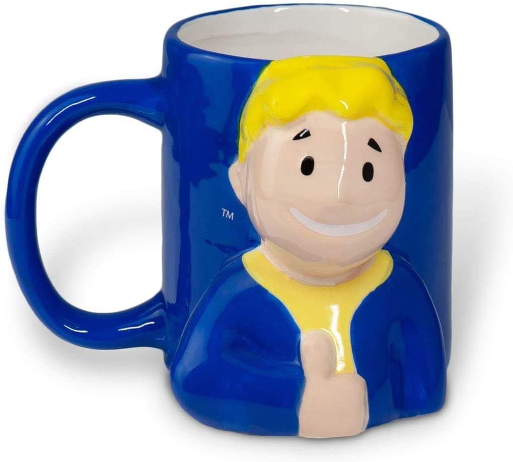 Official Fallout Vault Boy Coffee Mug [Blue Molded 20Oz] Ceramic Fallout 4 Cup, Tea Mug, Goty Gamer Mug, Pip Boy Molded Mug (Off