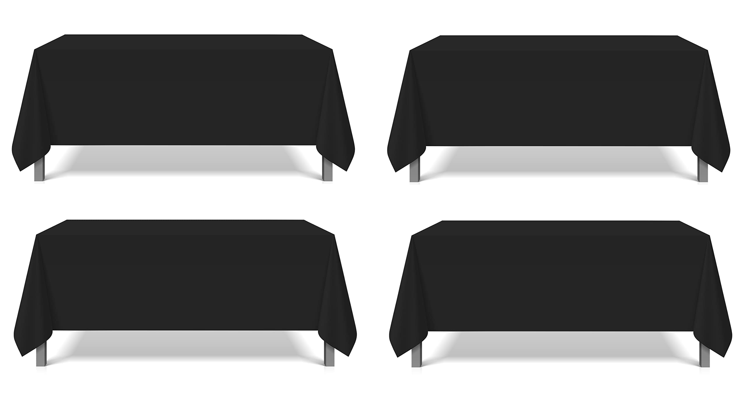 Pomp Black 70'' X 120'' Poplin Polyester Tablecloth (4 Pack) | Wrinkle + Stain Resistant Easy Care Premium Fabric | Fits 6Ft Or